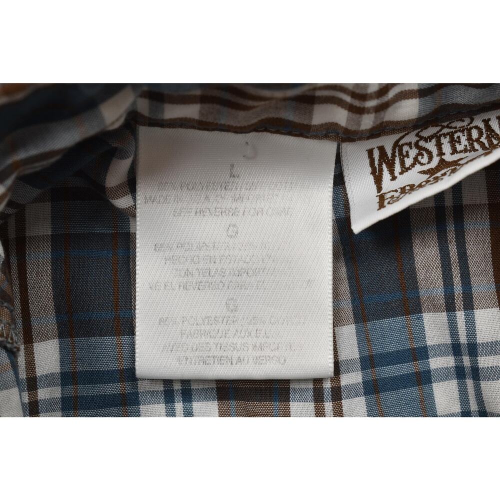 Western Frontier Men's Brown Blue Plaid Snap Button Shirt Short Sleeve Size L - Picture 8 of 8
